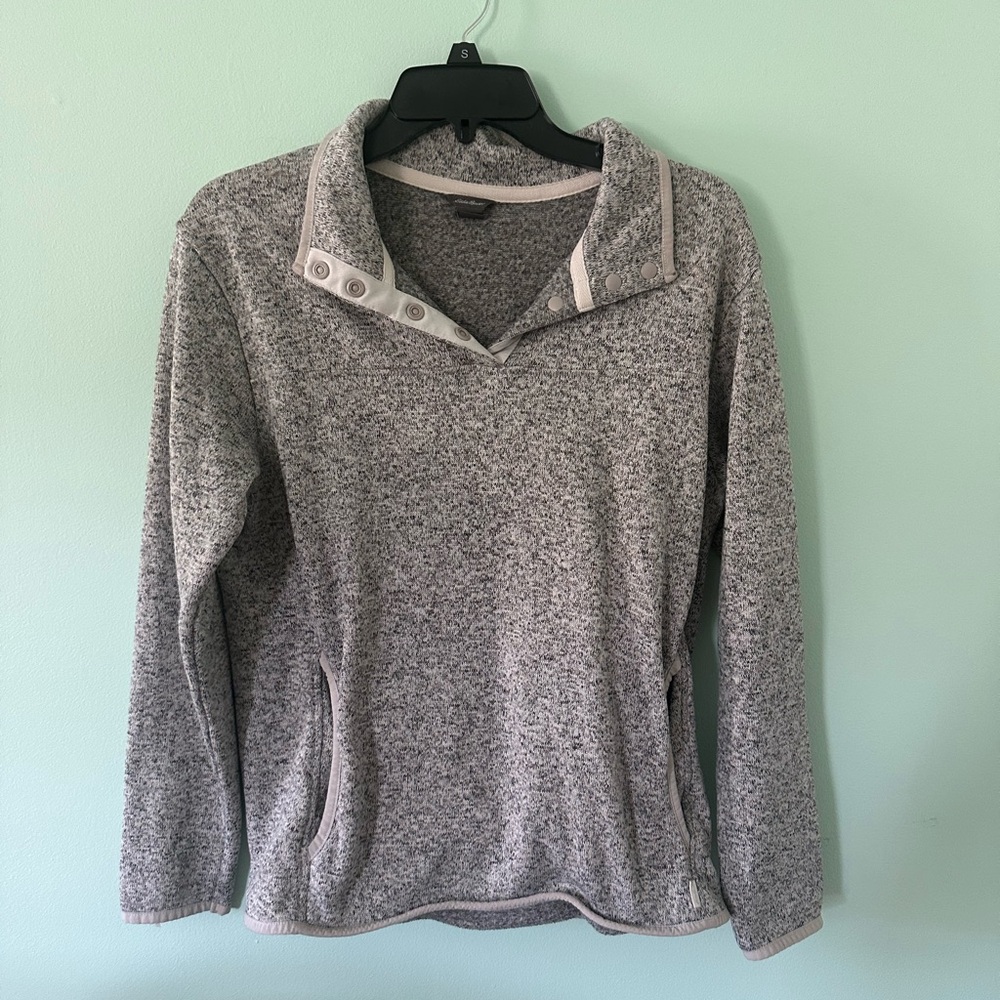 Eddie Bauer Gray Button-Up Fleece Pullover